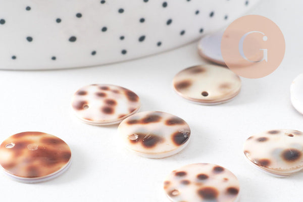 Pendentif rond nacre naturelle léopard 15mm, x1 (G4172)