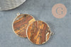 Pendentif rond oeil de tigre naturel laiton doré 32mm, x1 (G3082)