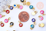 Pendentif rond oeil protecteur émail laiton doré 18K 11mm,x1 (G5647)