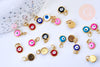 Pendentif rond oeil protecteur émail laiton doré 18K 11mm,x1 (G5647)