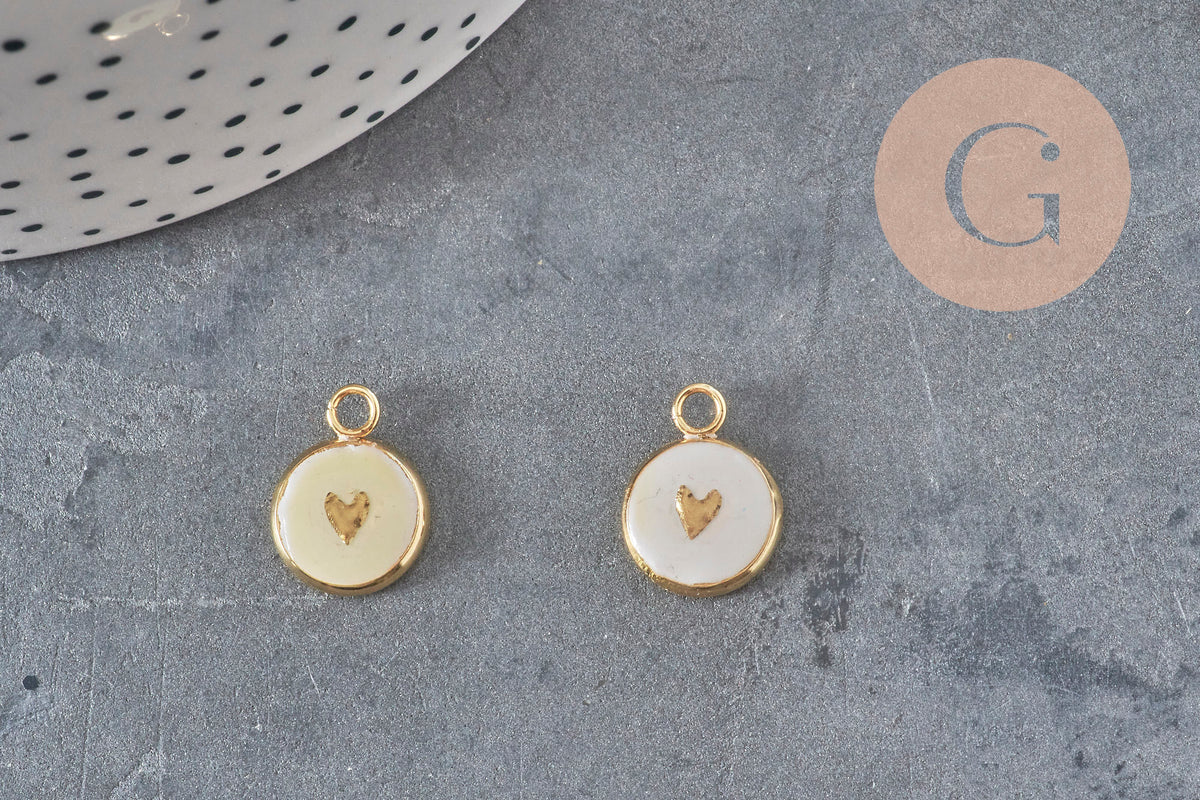 Round pendant small heart 304 stainless steel gold IP 8mm, x1 (G11016)