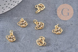 Pendentif rond planète et étoiles laiton doré 18K zircon, un pendentif doré avec cristaux pour création bijoux,10.5mm, x1 G5517