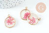 Pendentif rond résine fleurs séchées violettes 24mm, pendentif fleur de rose et or, création de bijoux originaux, x1 G5740