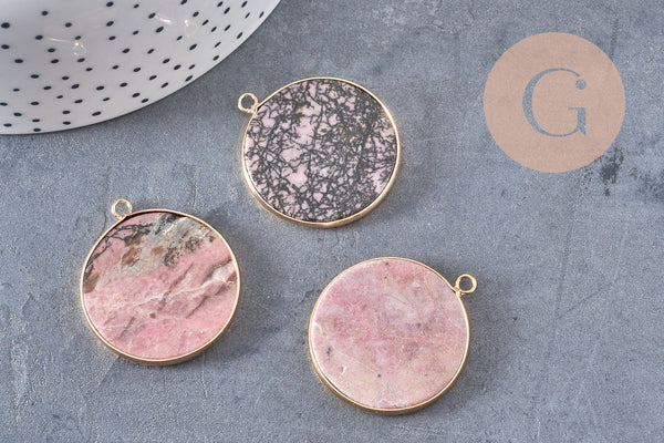Pendentif rond rhodonite,rhodonite Naturelle,pendentif rhonodite,35mm, x1 G2815