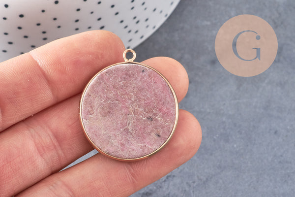 Pendentif rond rhodonite,rhodonite Naturelle,pendentif rhonodite,35mm, x1 G2815