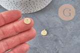 Pendentif rond soleil acier inoxydable 304 doré 14K IP 12.5mm, x1 (G8774)-Breloques et pendentifs-Gingerlily Perles