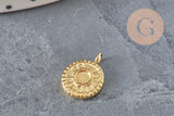 Pendentif rond soleil acier inoxydable 304 doré 14K IP 12.5mm, x1 (G8774)-Breloques et pendentifs-Gingerlily Perles