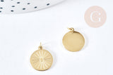Pendentif rond soleil acier inoxydable 316L doré IP 14mm, x1 (G8741)