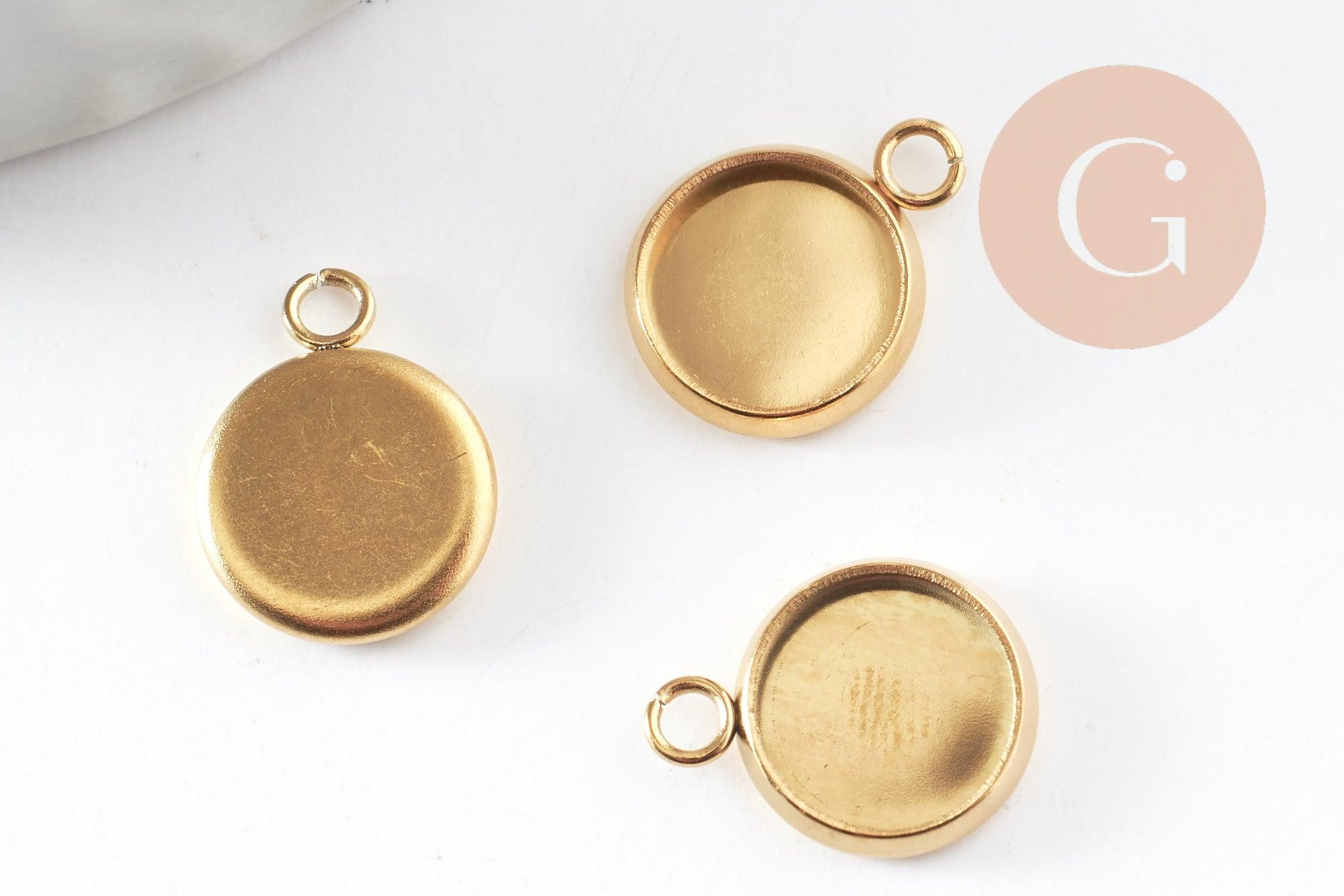 Pendentif rond support cabochon acier 304 inoxydable doré ip 8mm, x2 (G4222)
