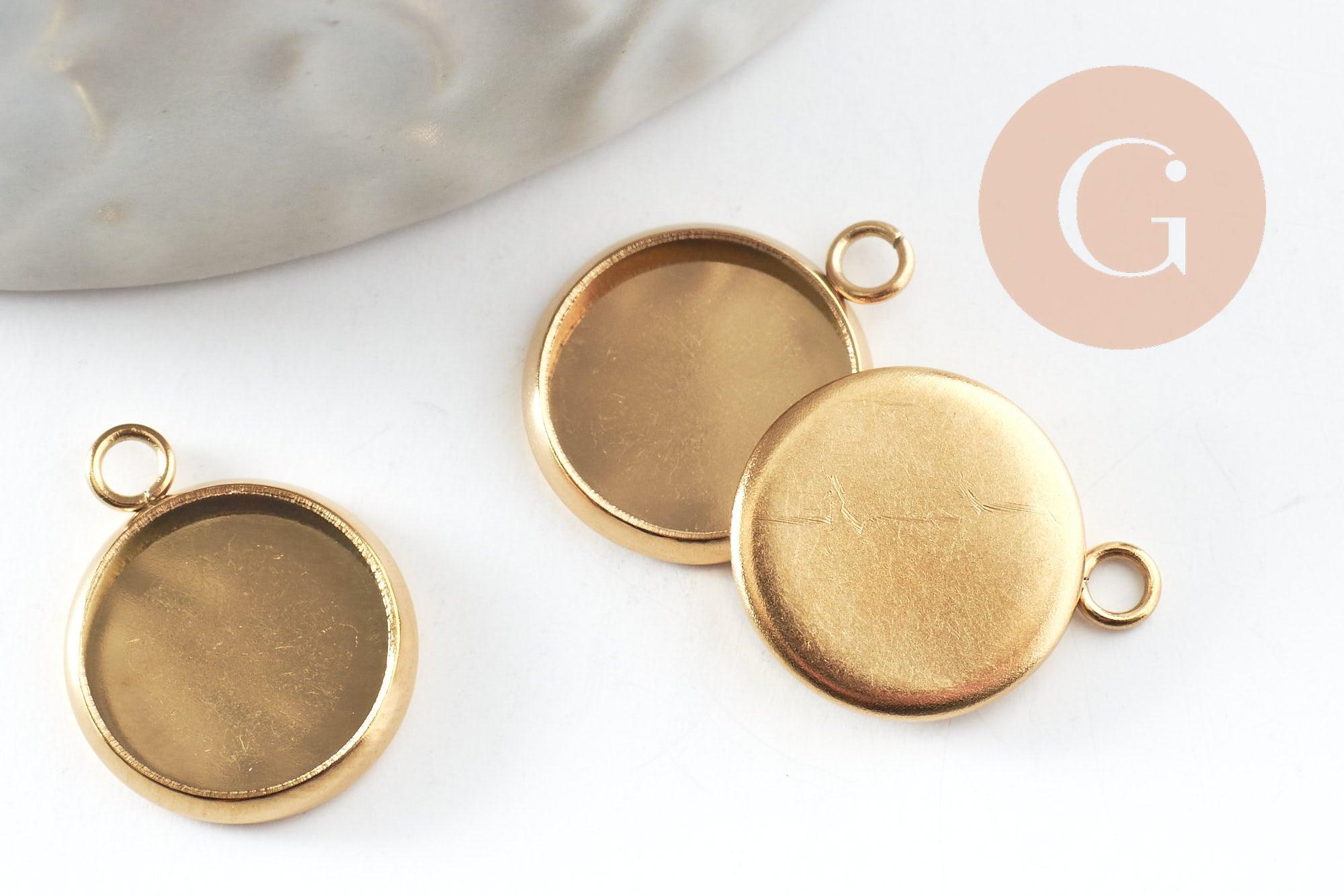 Pendentif rond support cabochon acier inoxydable doré IP 10mm, x1 (G6672)
