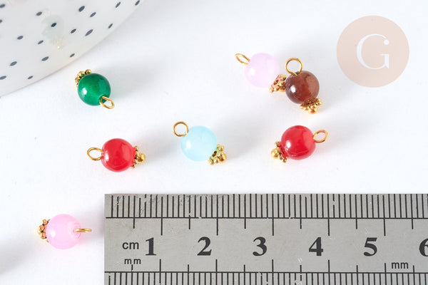 Pendentif rond verre multicolore zamac doré 11mm, pendentif bijoux pierre, x10 (G7301)