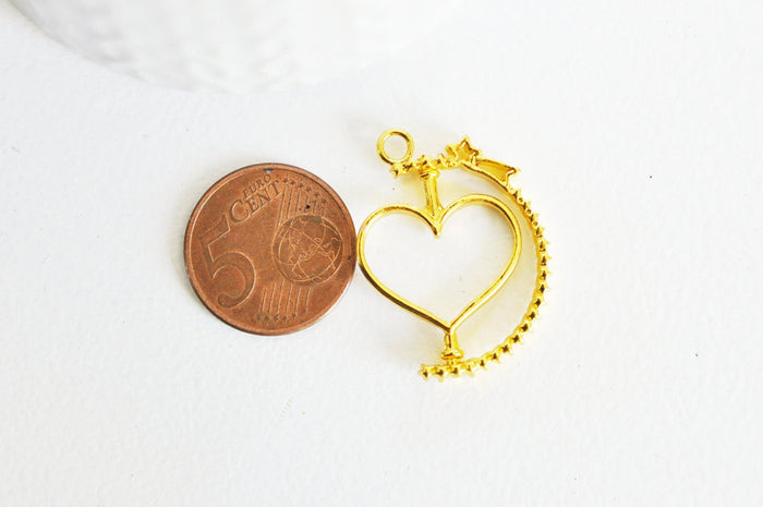 Pendentif rotatif coeur doré pour résine epoxy UV 31mm, pendentif en zamac dore,bijou mobile création bijoux, x1 G3486