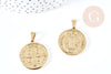 Pendentif saint Benoit acier 304 inoxydable doré 31mm, x1 (G8740)
