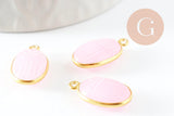 Pendentif scarabée calcedoine rose naturelle argent 925 doré 18K 20mm, x1 (G9440)