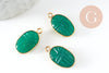Pendentif scarabée onyx verte naturel argent 925 doré 18K 20mm, création bijou talisman en pierre x1 (G9442)