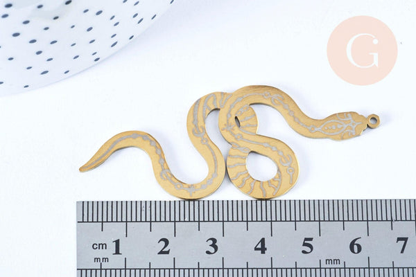 Pendentif serpent gravé acier 201 inoxydable doré 34.5mm, x1 (G6015)