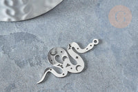 Pendentif serpent lune platine acier inoxydable 32mm, x1 (G7616)