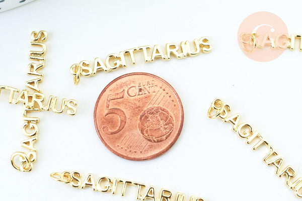 Pendentif signe Sagittaire laiton doré 18k,sans nickel,création bijoux astrologique ,pendentif horoscope,34mm, x1 (G6051)