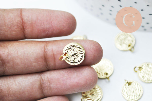 Pendentif signes astrologiques zircon laiton doré, x1 (G6416)