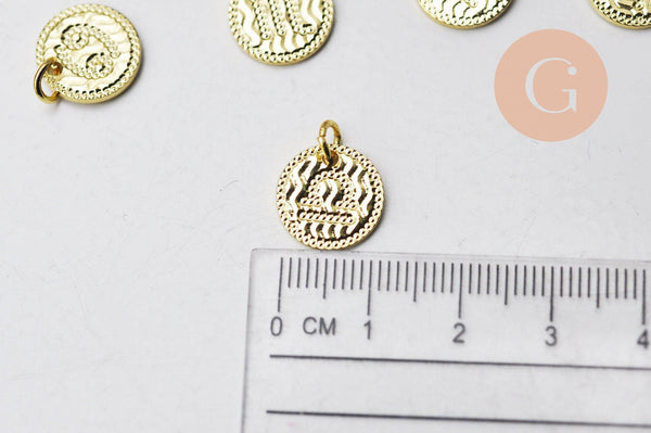 Pendentif signes astrologiques zircon laiton doré, x1 (G6416)