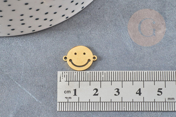Pendentif smiley acier 201 inoxydable doré ou platine 12.5mm, x1 (G5687)