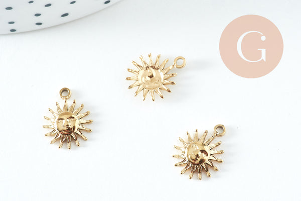 Pendentif soleil acier inoxydable 304 doré IP 24K 14.5mm, x1 (G10734)