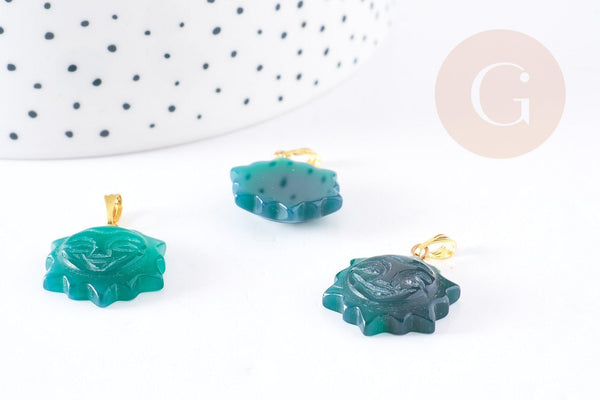Pendentif soleil agate verte support doré, pendentif pierre agate naturelle verte, 23mm, x1, G5523