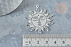 Pendentif soleil mystique argenté acier inoxydable 37.5mm, acier inoxydable platine, x1 G7655