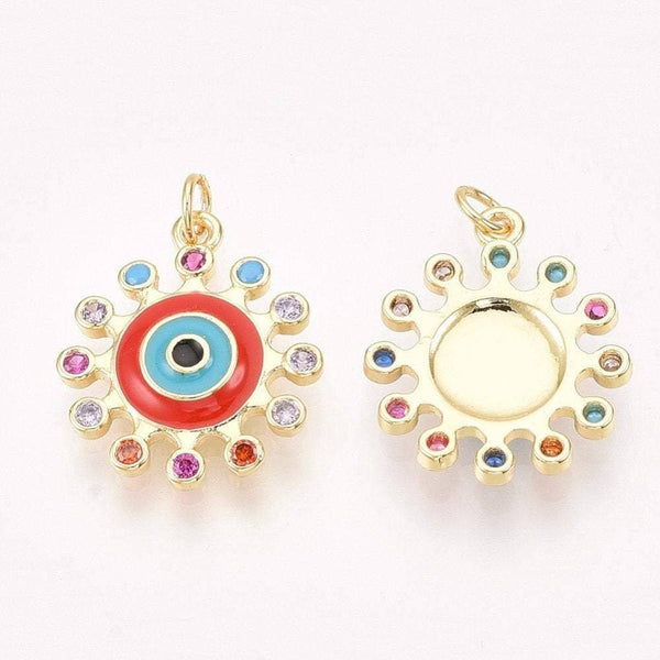 Pendentif soleil oeil cristal zircon émail coloré, 21.5mm, x1 (G6197)