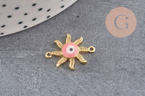 Pendentif soleil oeil cristal zircon émail coloré, x 2 (G1816)