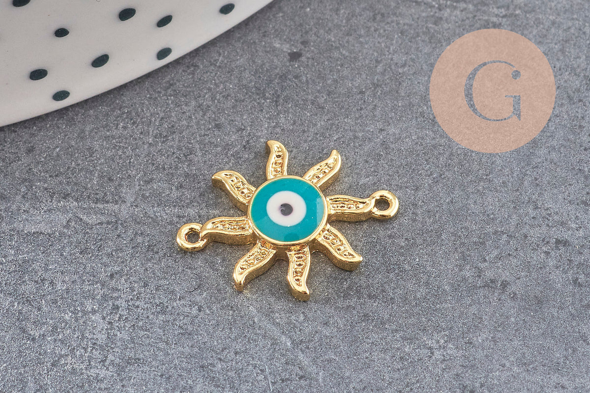 Pendentif soleil oeil cristal zircon émail coloré, x 2 (G1816)
