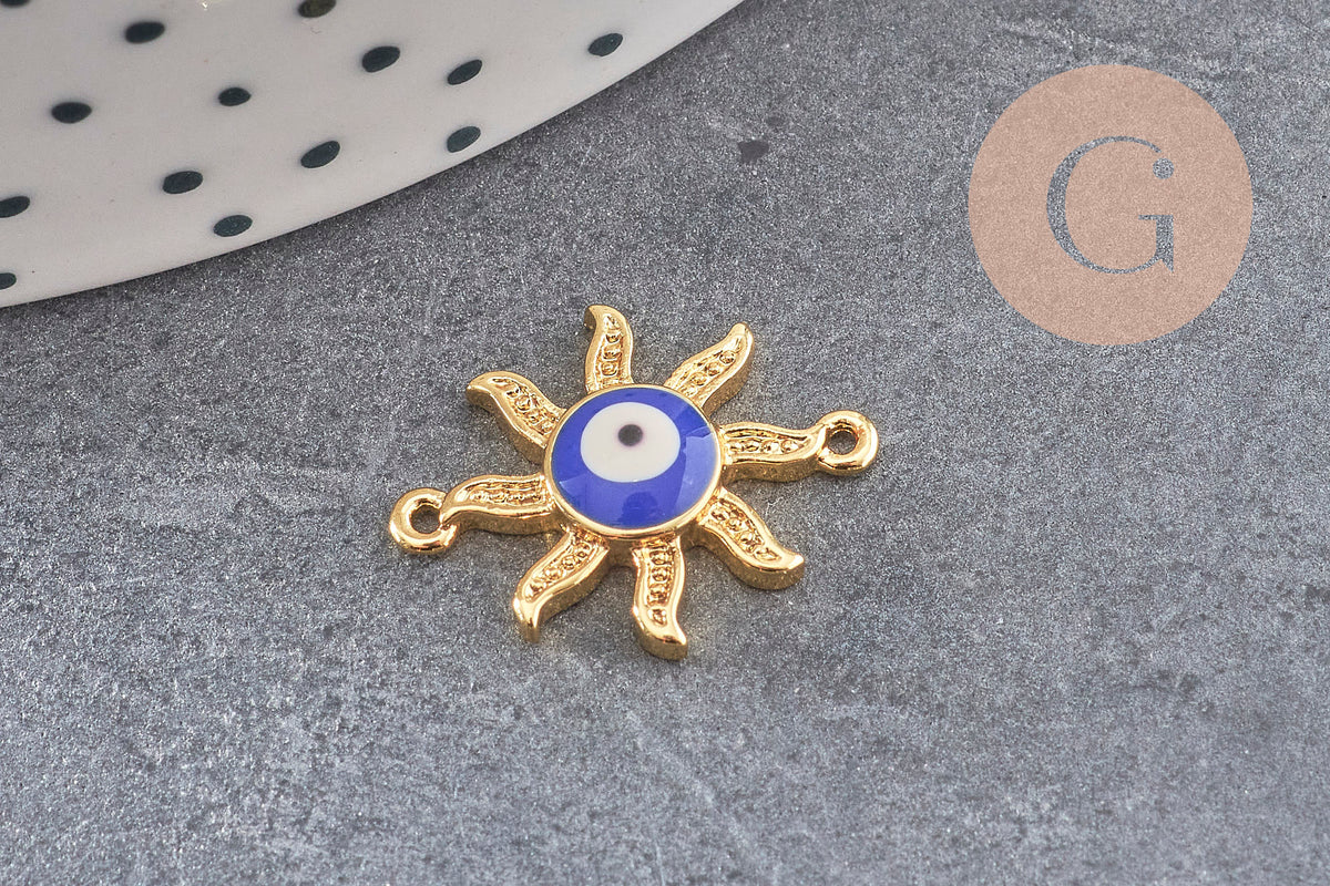 Pendentif soleil oeil cristal zircon émail coloré, x 2 (G1816)