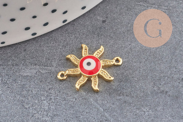 Pendentif soleil oeil cristal zircon émail coloré, x 2 (G1816)