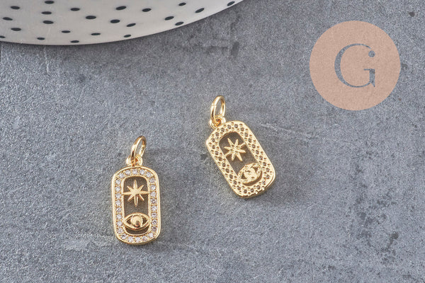 Pendentif soleil oeil protecteur chance en laiton zircon 18K,Pendentif doré porte-bonheur,13.5mm x1 (G4236)