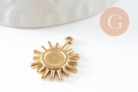 Pendentif soleil support pour cabochon 6mm acier 304 inoxydable doré IP, x2 (G9857)