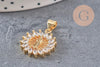 Pendentif soleil vierge marie laiton doré 18k zircon 21mm, cristal pour création bijoux porte bonheur femme en zircon, x1 (G8518)