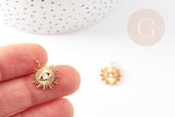 Pendentif soleil zamac doré 18k zircon 16.5mm, x1 (G10546)