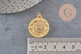 Pendentif soleil zodiaque doré 18K et zircons 21mm, x1 (G4063)