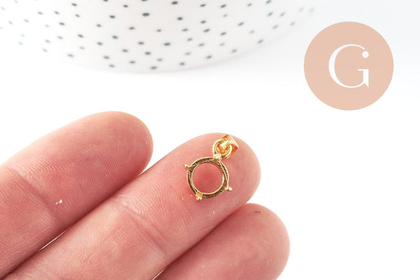 Pendentif support cabochon rond à griffes 8mm laiton doré, x1 (G10050)