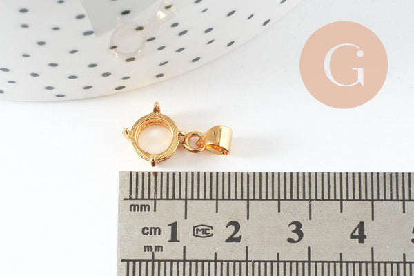 Pendentif support cabochon rond à griffes 8mm laiton doré, x1 (G10050)