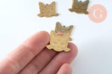 Pendentif tête de chat mystique acier doré inoxydable 22mm doré, x1 (G6017)