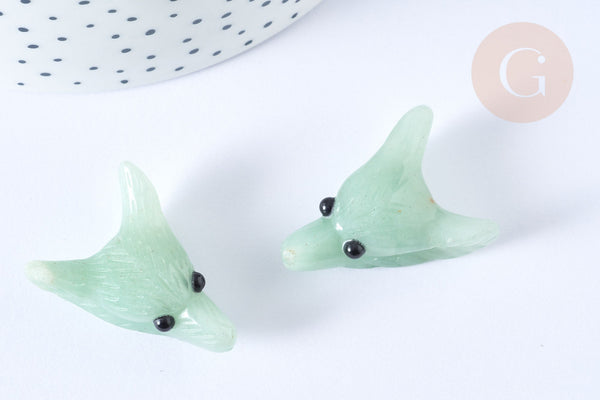 Pendentif tête de loup aventurine 37-42mm, pendentif en pierre naturelle, création bijoux pierre, x1 G7554