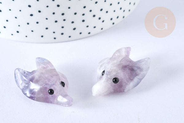 Pendentif tête de loup fluorite 37-42 mm, création bijou pierre naturelle, x1 (G7182)