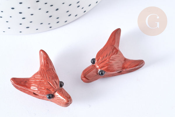 Pendentif tête de loup jaspe rouge naturelle 37-42mm, x1 (G7556)