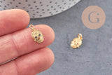 Pendentif tête de mort laiton doré zircons, pendentif sans nickel, pendentif laiton doré,12.5mm, x1 (G5428)