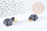 Pendentif tortue agate naturelle noire support doré 21mm, pendentif pierre création bijoux, x1, G8638