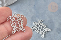 Pendentif tortue argenté acier 201 inoxydable 24mm, x1 (G7615)