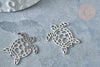Pendentif tortue argenté acier inoxydable 24mm, acier inoxydable, x1 G7615