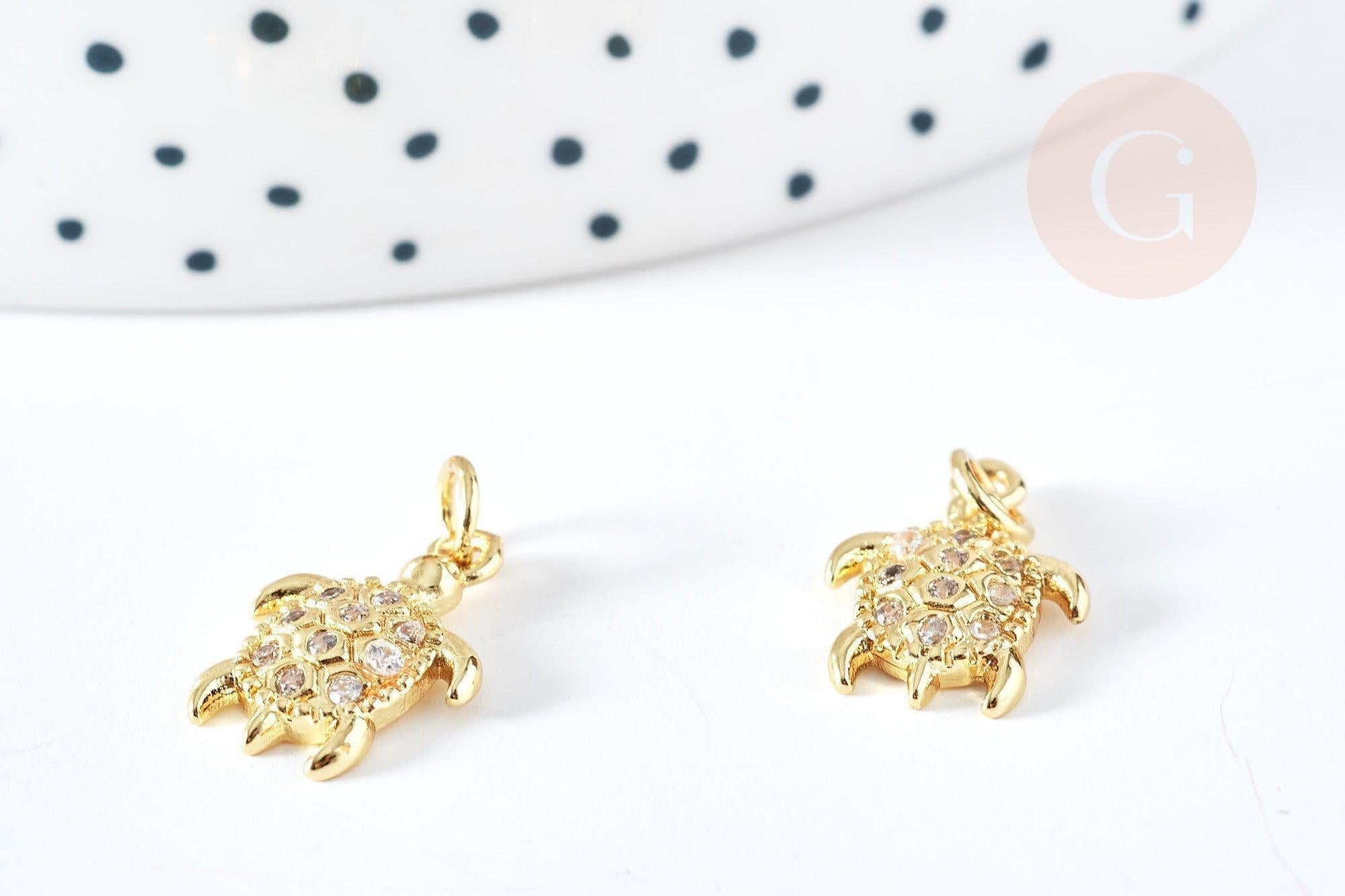 Pendentif tortue laiton doré zircon 16mm, x1 (G8587)
