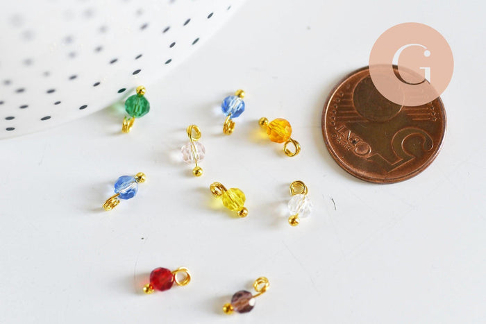 Pendentif toupie doré carats cristal multicolore transparent 9mm, pendentif doré cristal, X8 (G6223)